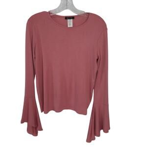 BLVD Romantic, Flirty, Dreamy,Pink Blouse with Bell Sleeves Ruffled Cuffs Small